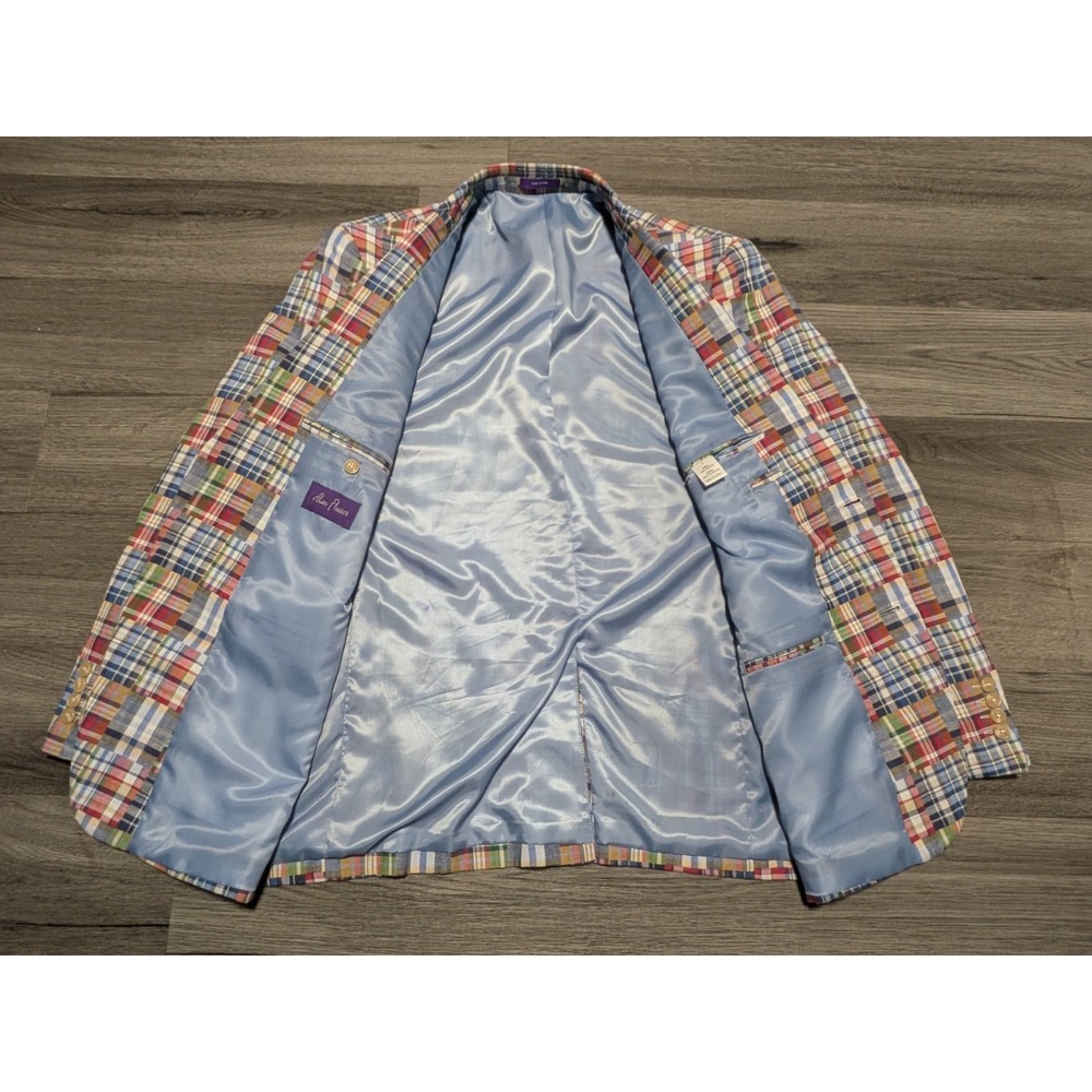 Alan Flusser Men's Multicolor Patchwork Madras Cotton Blazer Jacket Size 46R - Picture 5 of 9
